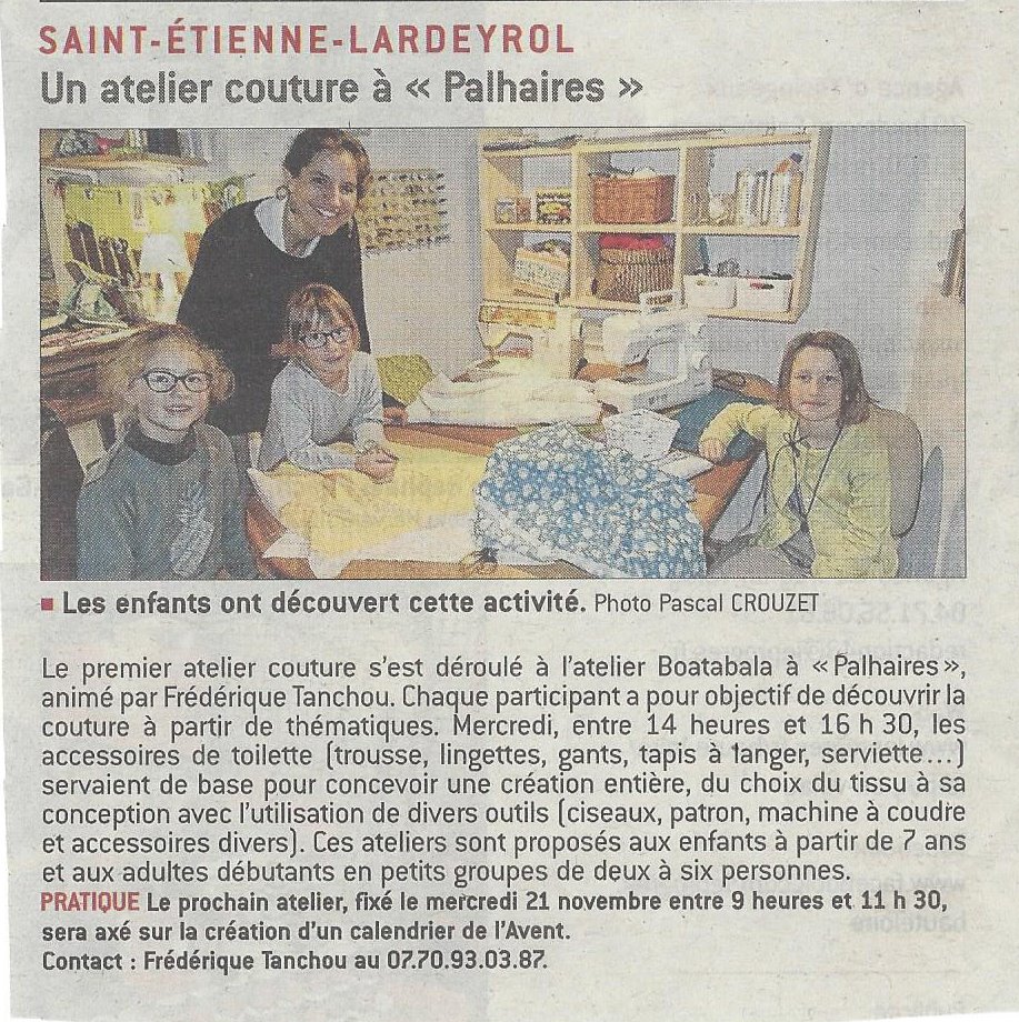 Boatabala atelier couture dans le journal